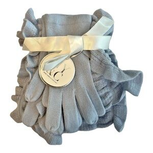 NY & Co Two Piece Ruffled Scarf & Gloves Set Light Blue Sweater Knit Cozy NEW